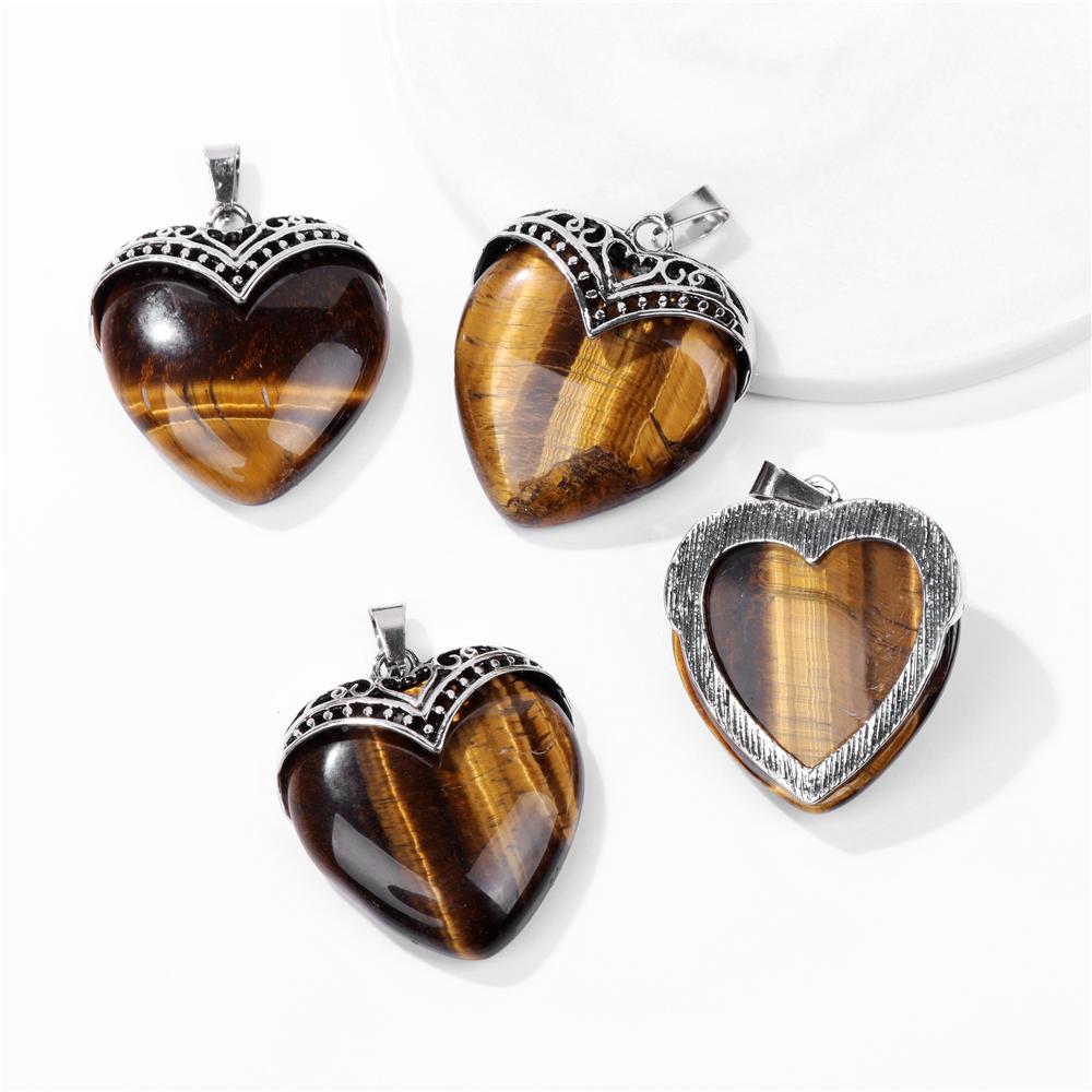 2pcs Natural Stone Heart Shape Necklace Pendant Healing Love Crystal Pendants Amethysts Charms Necklaces Jewelry Women 31*35MM