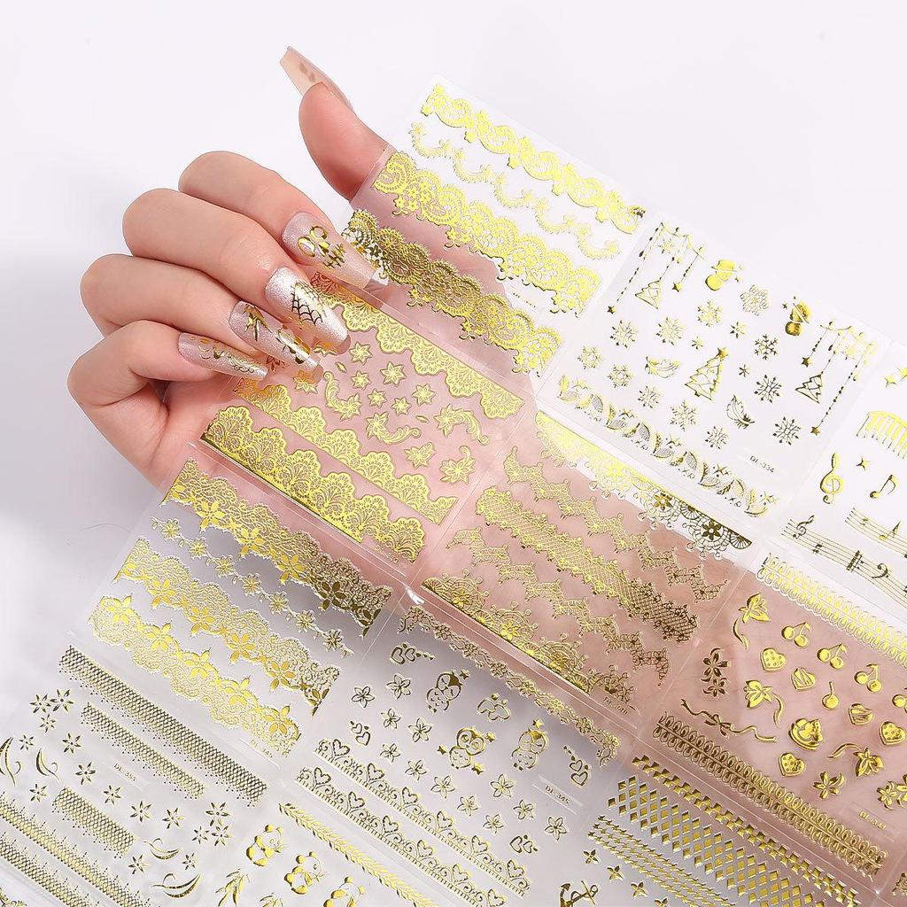 Gold 3D Self-Adhesive Full Cover Nail Stickers for Kids - Wearable Manicure Decals