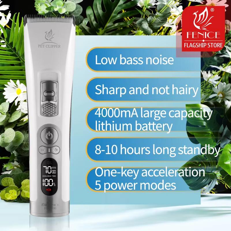 Fenice Clipper Dogs Professional LCD Screen Pet Cat Clippers Electrical Grooming Trimmer Rechargeable Haircut Machine Animals