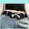 Denim Belt For Women With Guitar Buckle In Leather For Casual Fashion