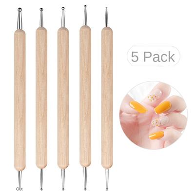 5Pcs Professional 2 Ways Nail Art Dotting Pen Wood Steel DIY Dotting Pens Rhinestones Gem Picker Manicure Tools
