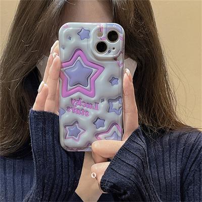 Ins korėjietiškas mielas 3d purpurinės žvaigždės rašto telefono dėklas, skirtas iPhone 14 13 12 11 Pro Max Lovely Stars smūgiams atsparus minkštas imd dangtelis Funda