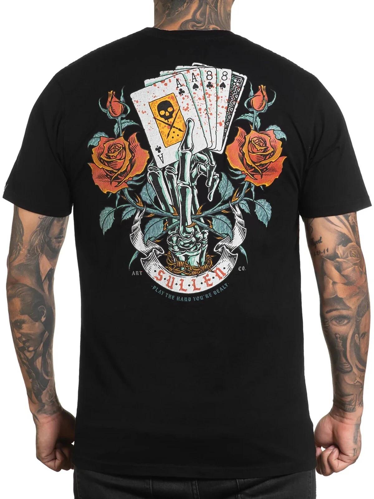 

Sullen Men s Aces & Eights Short Sleeve Premium T-shirt Skeleton Cards Roses Tee M