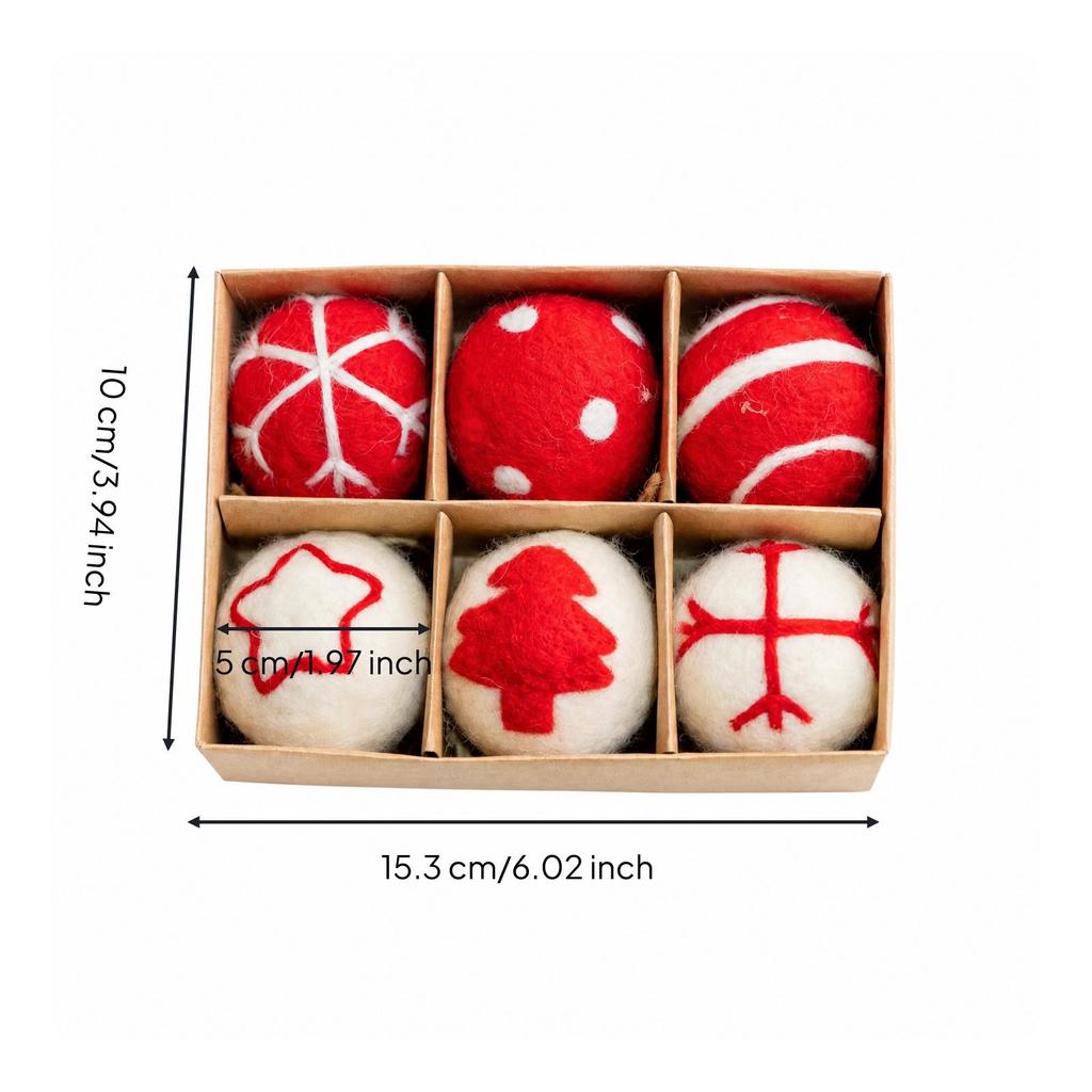 6 Pieces Felt Christmas Tree Ornament Embroidered Ball with