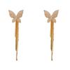 Women Micro Inlaid Zircon Butterfly Long Tassel Two Wearable Drop Earrings