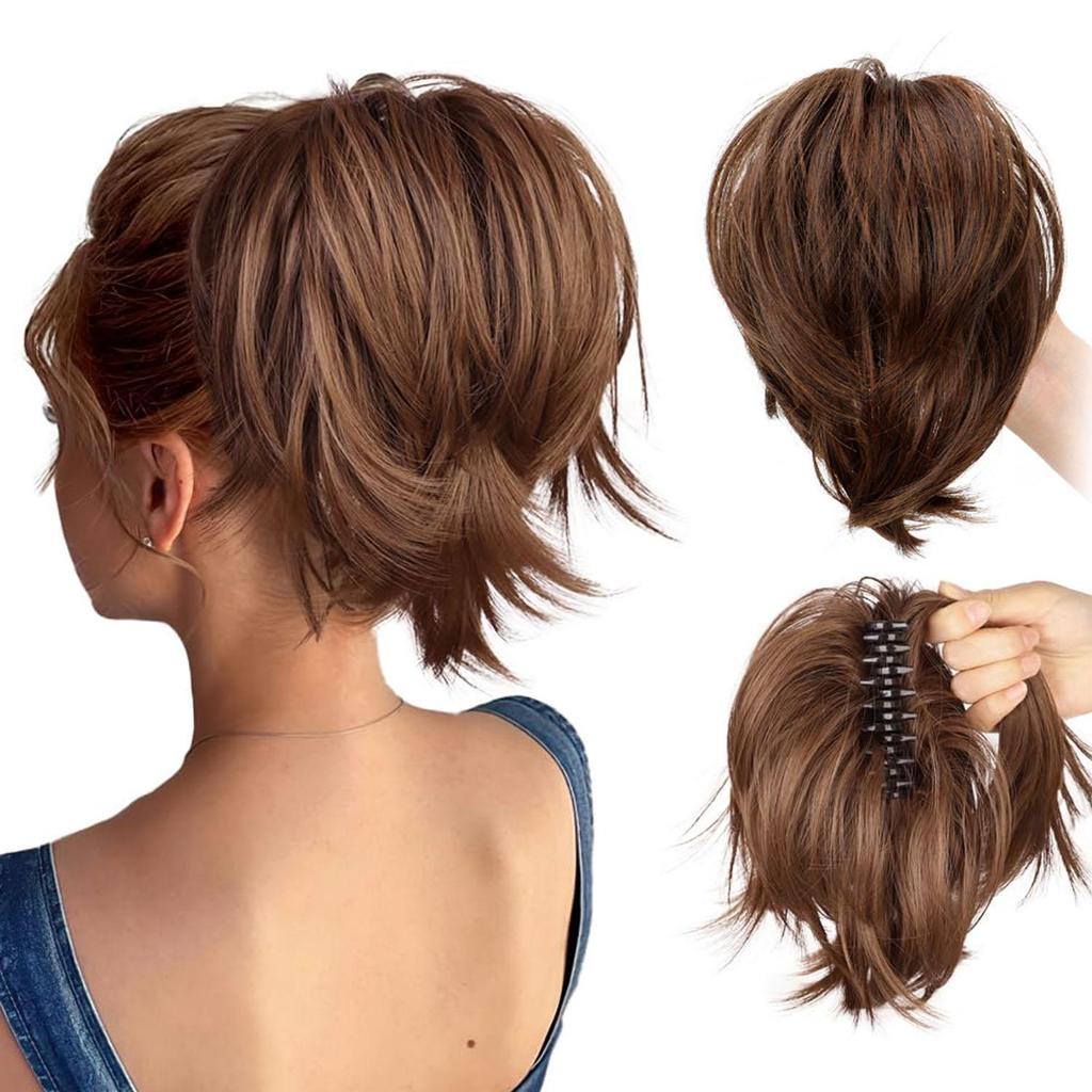 Grampo de Garra Coque Pães de Cabelo Peça de Cabelo Extensão de Rabo de Cavalo Curto Peça de Cabelo Sintético Fofo Liso para Mulheres