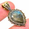 Natural Labradorite TwoTone 925 Solid Sterling Silver Jewelry Pendant 1.50" S5A53