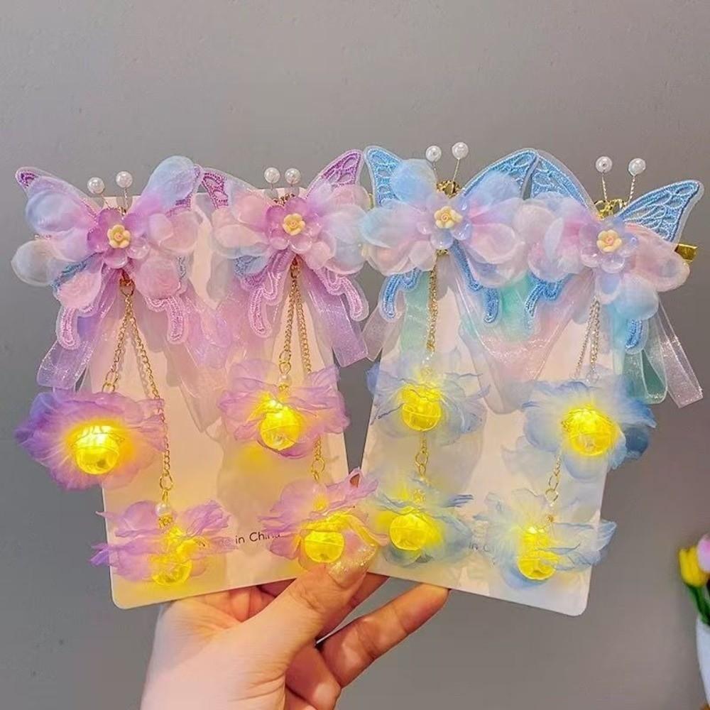 2pcs/set Extra Large Tassel Hair Clip Silk Butterfly Hairclips Children's Use