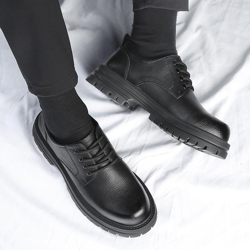 New Genuine Leather Men Casual Shoes Winter British Style Thick Bottomed Work Clothes Shoes Men Designer Large Toe Leather Shoes