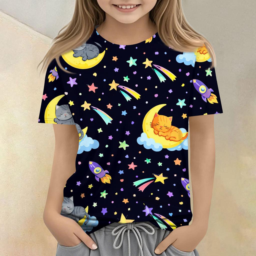Children's Printed Round Neck Short Sleeved Casual T-shirt