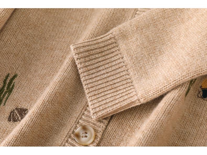 2026 Autumn/Winter Pure Wool Knit Cardigan with Lurex Cactus Embroidery