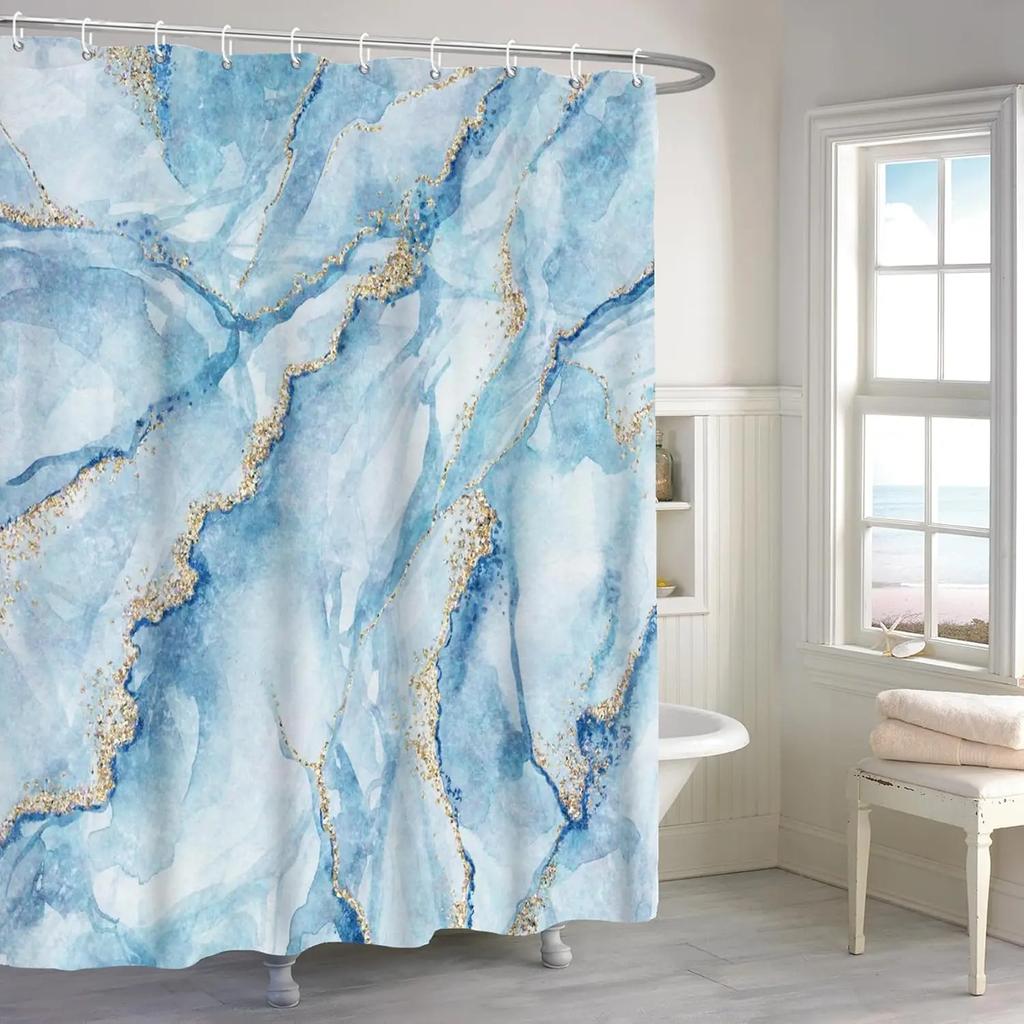 Szary Złoty Marmur Zasłona Prysznicowa Abstrakcyjna Tekstura Granitu Marmuru Luksusowa Nowoczesna Sztuka Atramentowa Tkaninowe Zasłony Prysznicowe do Łazienki