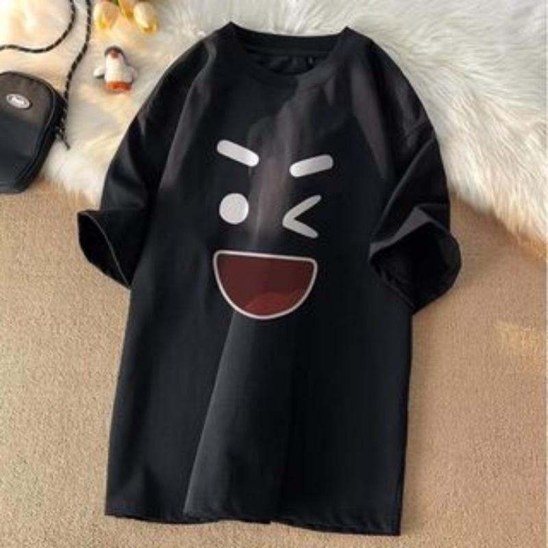 Korean loose fit fashionable trendy American retro happy emotional T-shirt casual men multifunctional couple set