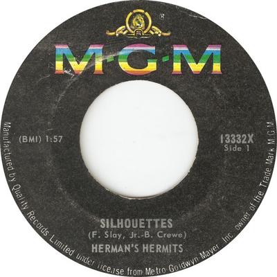 7inch Record HERMANS HERMITS  Silhouettes 13332X MGM 1965 Canada Rock Used