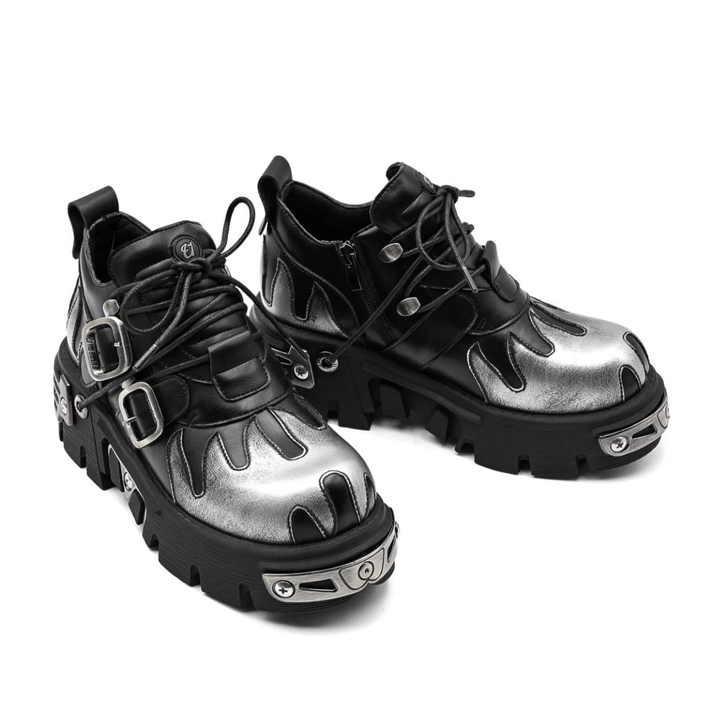 Homens e mulheres vintage rock casal sapatos novos escuro punk couro retro botas metal nicho design unisex plataforma única sapatos