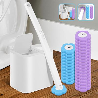 Spazzolino da WC con Kit di 12/24 Pezzi di Testine Sostitutive Usa e Getta Manico Lungo Migliorato Spazzola per la Pulizia del Bagno per Accessori WC di Casa