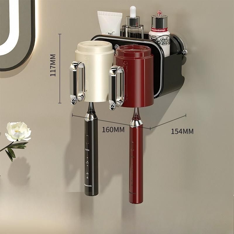 Suction Cup Toothbrush Rack, Wall-mounted Storage Rack, Bathroom Non-drilling Tooth-brushing and Mouthwash Cup Hanging Rack