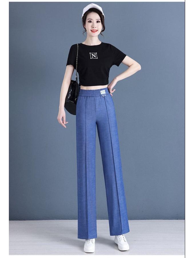 Women's High-Waisted Tencel Wide-Leg Jeans - Loose, Floor-Length, Spring/Autumn Style