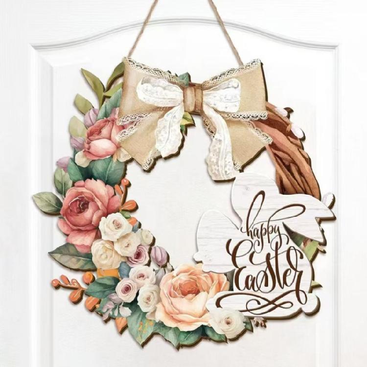 Wooden Easter Decors Rabbit Sign With Spring Floral Designs Perfect For Party Decorations And Creating Cheer