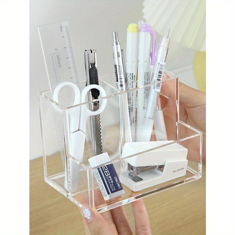 Clear Acrylic 3-Grid Pen Holder, Simple And Stylish Multifunctional Storage Box For Office And Student's Desk Back To School