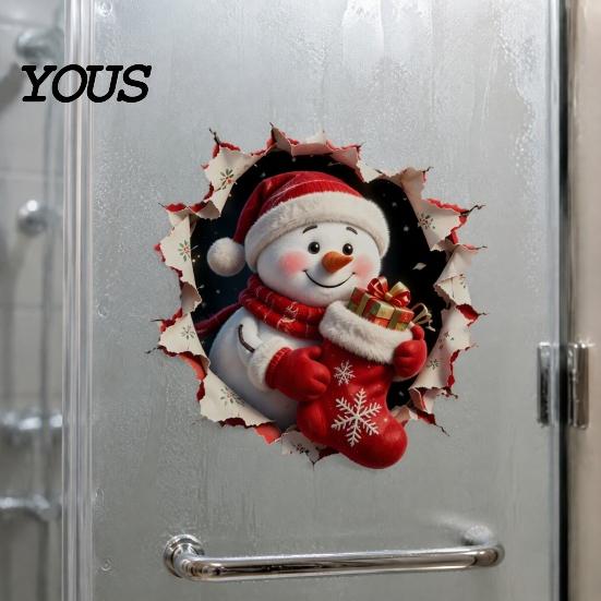 Removable Winter Themed Wall Art Christmas Toilet Decals, 3D Snowman Cover Sticker, Waterproof Funny Bathroom Seat Decor Sticker for Holiday Home Lid