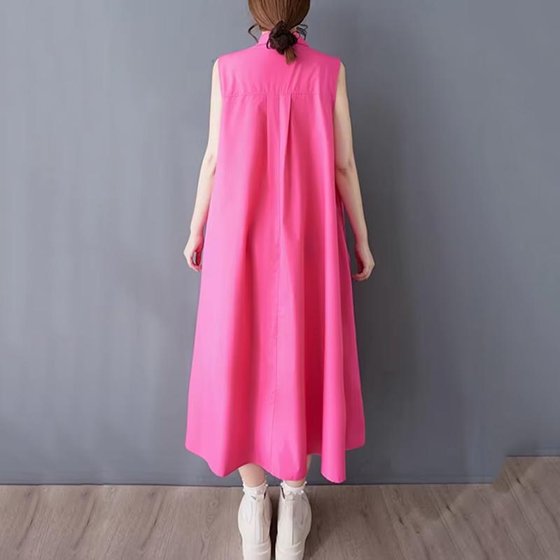 XITAO Fold Zipper Sleeveless Turn-down Collar Dress HQQ2445