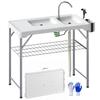 Folding Fish Cleaning Table with Sinks, Portable Camping Sink Table with Faucet, Drainage Hose