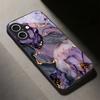 Amethyst Ink Floral Flow Black Glass Phone Case For iPhone 18 17 Air 16 E 15 Plus 14 Pro Max 13 12 Mini 11 7 8Plus X Black Cover