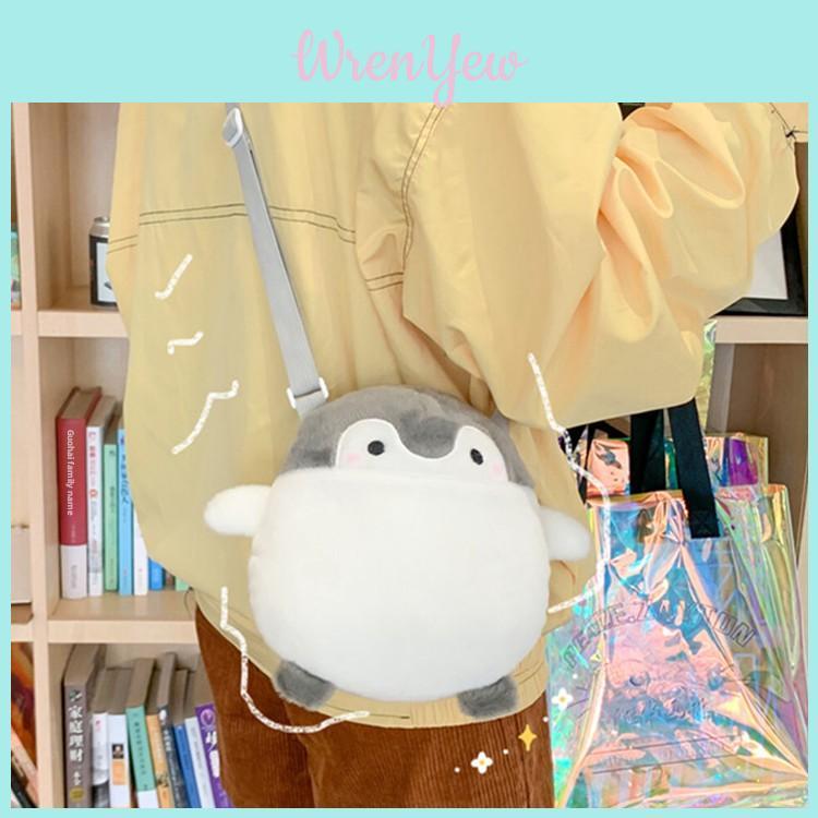 White Cartoon Penguin Cosplay Crossbody Bag With Nylon Lining And Inner Pocket For Teens
