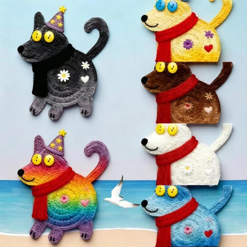 6Pcs Cartoon Puppy Drink Mats Knitted Patterns Cup Mats Cute Coaster Set