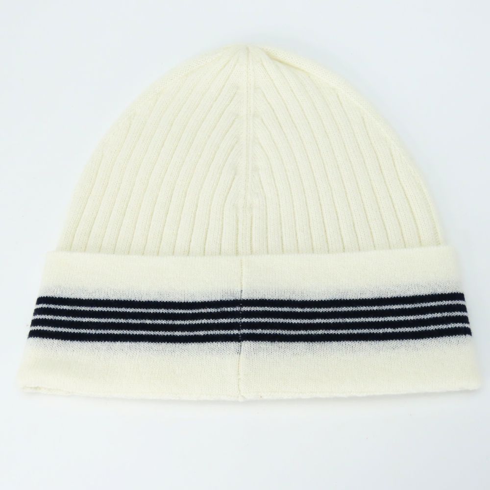 Used CHANEL Knit Cap Cashmere/cotton White Black Knit Hat