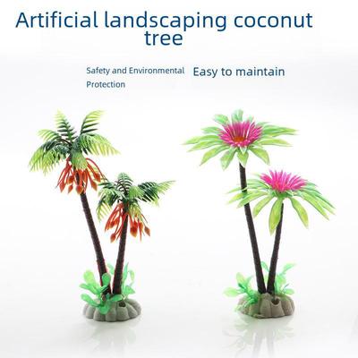 Fish Tank Decoration Set: Coconut Tree & Artificial Water Grass Ornaments for Aquarium Landscaping
