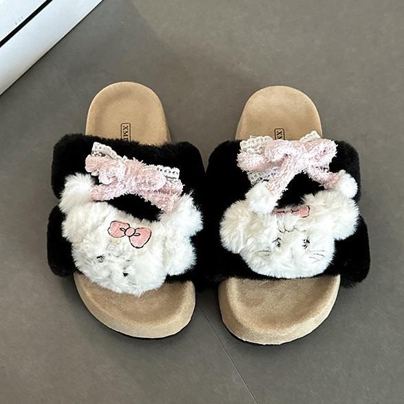 Cartoon Color Matching Doll Girl Fluffy Slippers Wear Versatile Cotton Slippers Autumn and Winter Fashion Casual Bag Head Slippers