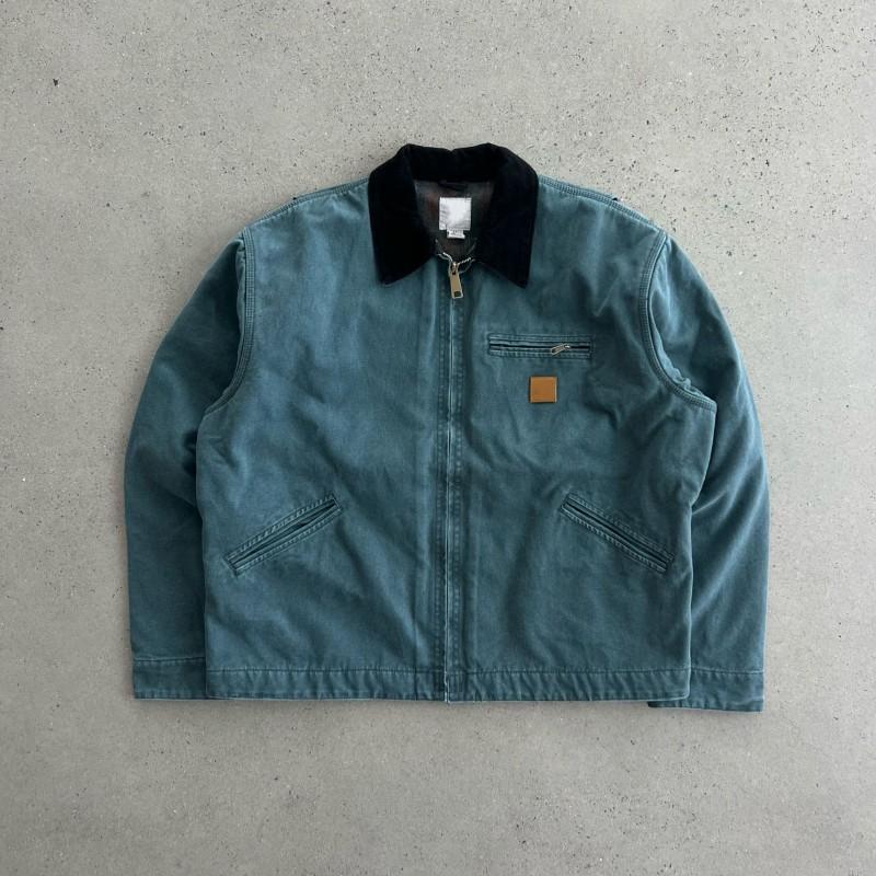 Mens Premium Washed Detroit Workwear Jacket - 9 Vintage Colors Relaxed Fit Cotton Blend Streetwear Style