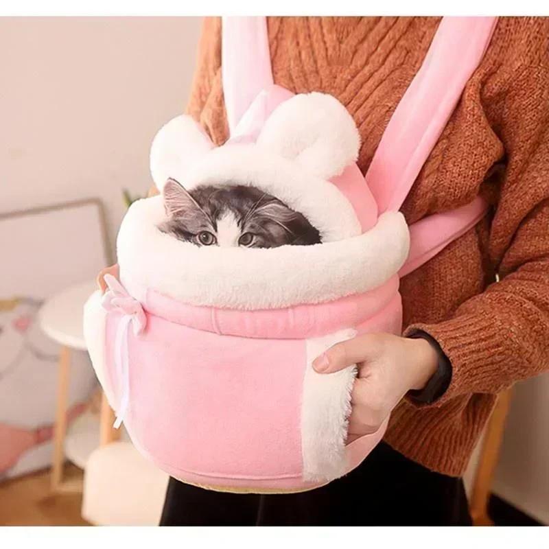 

Outdoor Travel Cat Chihuahua Puppy Dog Carrier Bacpack Winter Warm Plush Pets Carrying Bag for Small Dog Cat 6/12kg Load-bearing M розовый