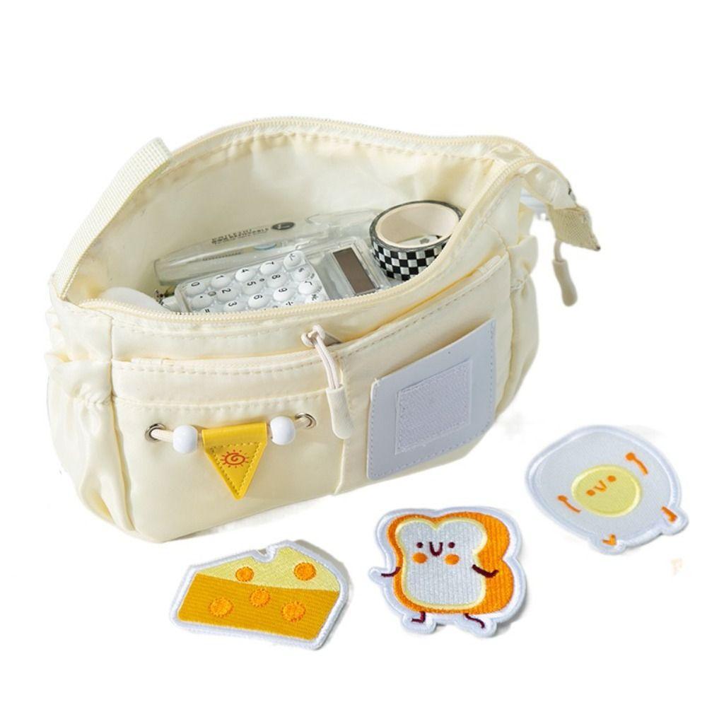 Aesthetic Embroidered Patch Pencil Case Organizer Stationery Storage Bag  School Office