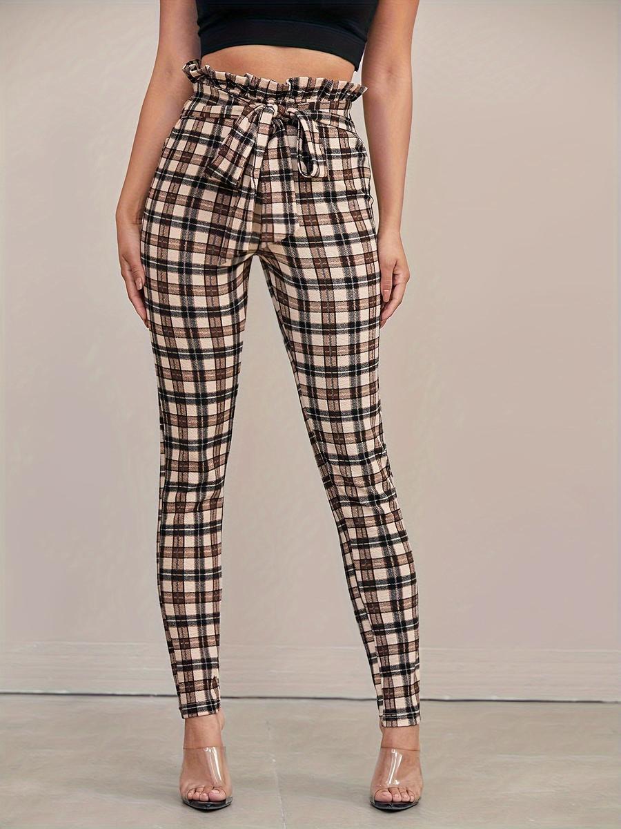 

Women s New Printed Plaid Knit Elastic Waist High-Hipped Leaf-Patterned Trousers for Women XL