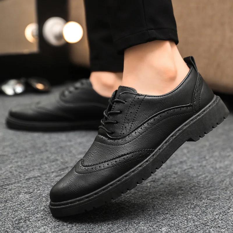 

Роскошные мужские туфли-оксфорды, высококачественные туфли-броги для мужчин, дышащие мокасины на шнуровке, классические деловые туфли для мужчин 39 чёрный