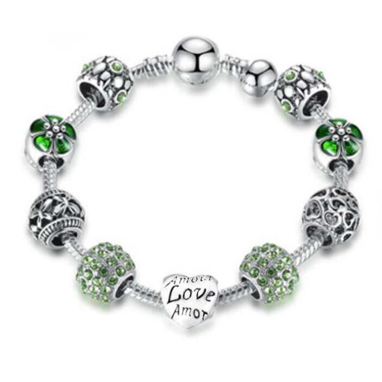 

Любовь Цветок Горный Хрусталь Бусины Очарование Манжеты Браслет Женские Свадебные Украшения зелёный