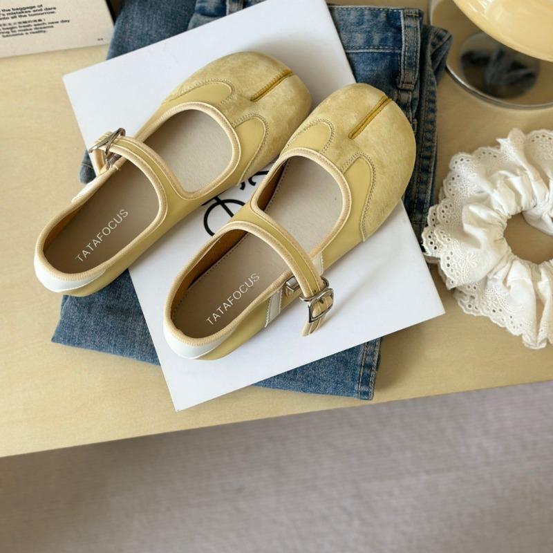 Leather Split-toed Shoes Women's Spring New Versatile Casual Pig's Trotters Soft-soled Soft-faced Shallow-mouth Single Shoes