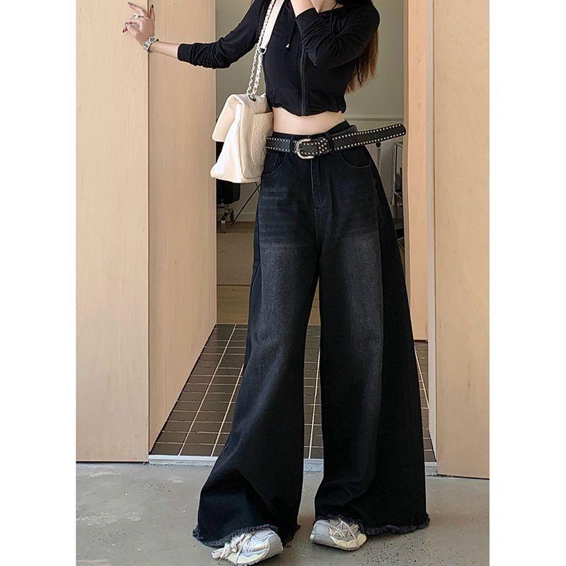 Übergroße Grunge Streetwear Jeans mit hoher Taille für Damen Lässige Baggy-Hosen mit Taschen Weitbeinige Denim-Hose