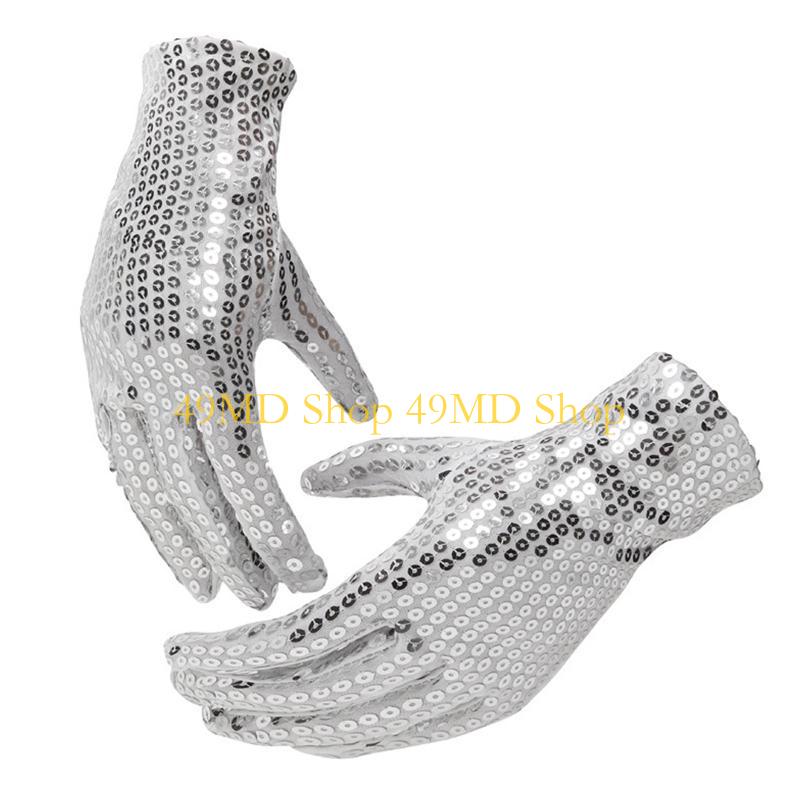 49MD Internet Celebrity Gloves Fashion Stage Performance Sequins Short Glove Black Silver Red Yellow Blue Shinning Mittens