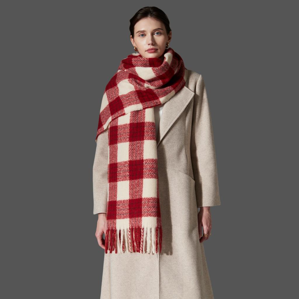 Amazon popular Christmas red plaid scarf foreign trade autumn and winter without hair loss imitation cashmere scarf shawl dual-purpose
