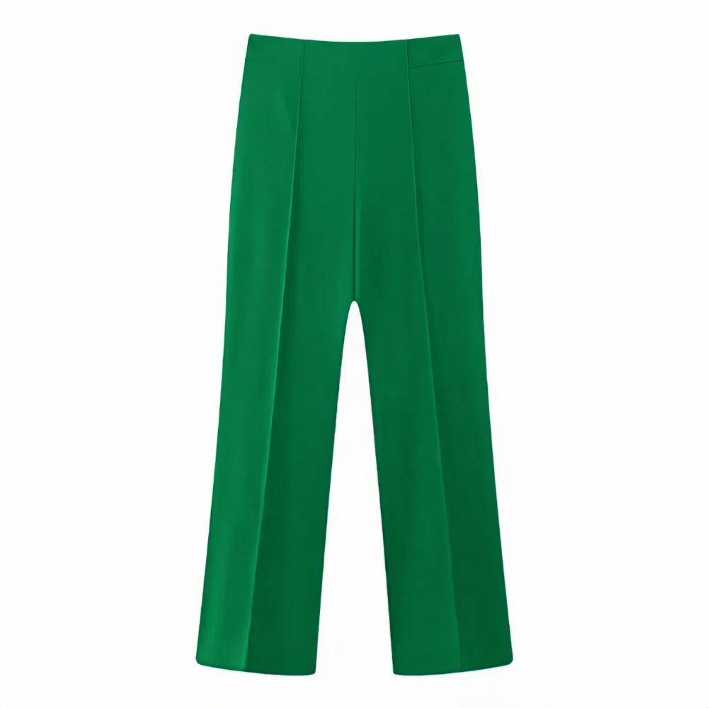 Women's High Waist Straight Leg Pants Solid Color Drapey Trousers Elegant Office Suit Pants