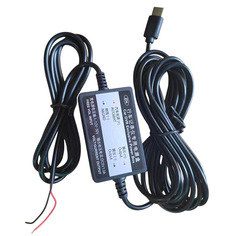 Car DVR Power Adapter Charger Type-C Dash Cam Hardwiring Kit with Fuse Box Low Voltage Protection for Auto Vehicles
