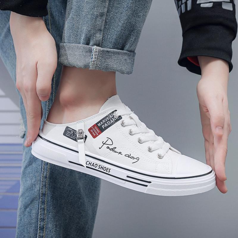 Men Half Slippers Fashion Low-top Canvas Shoes Men Outdoor Casual Walking Shoes Comfortable Breathable Men Vulcanized Shoes New