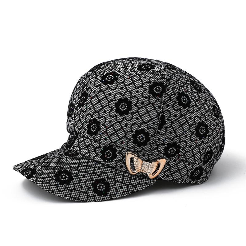 

Женская бейсболка весенне-осенняя кепка тонкая модная шляпа летняя бабушкина шляпа от солнца M（56-58cm） чёрный