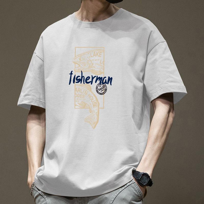 American Style Short Sleeved T-shirt for Men In Summer New Hong Kong Style Ins Trendy Brand Letter Print Loose Oversized Pure Cotton Half Sleeve