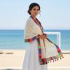 Tasseled Summer Shawl Color-Block Sunscreen Sarong Holiday Stole Beach Wrap  Women