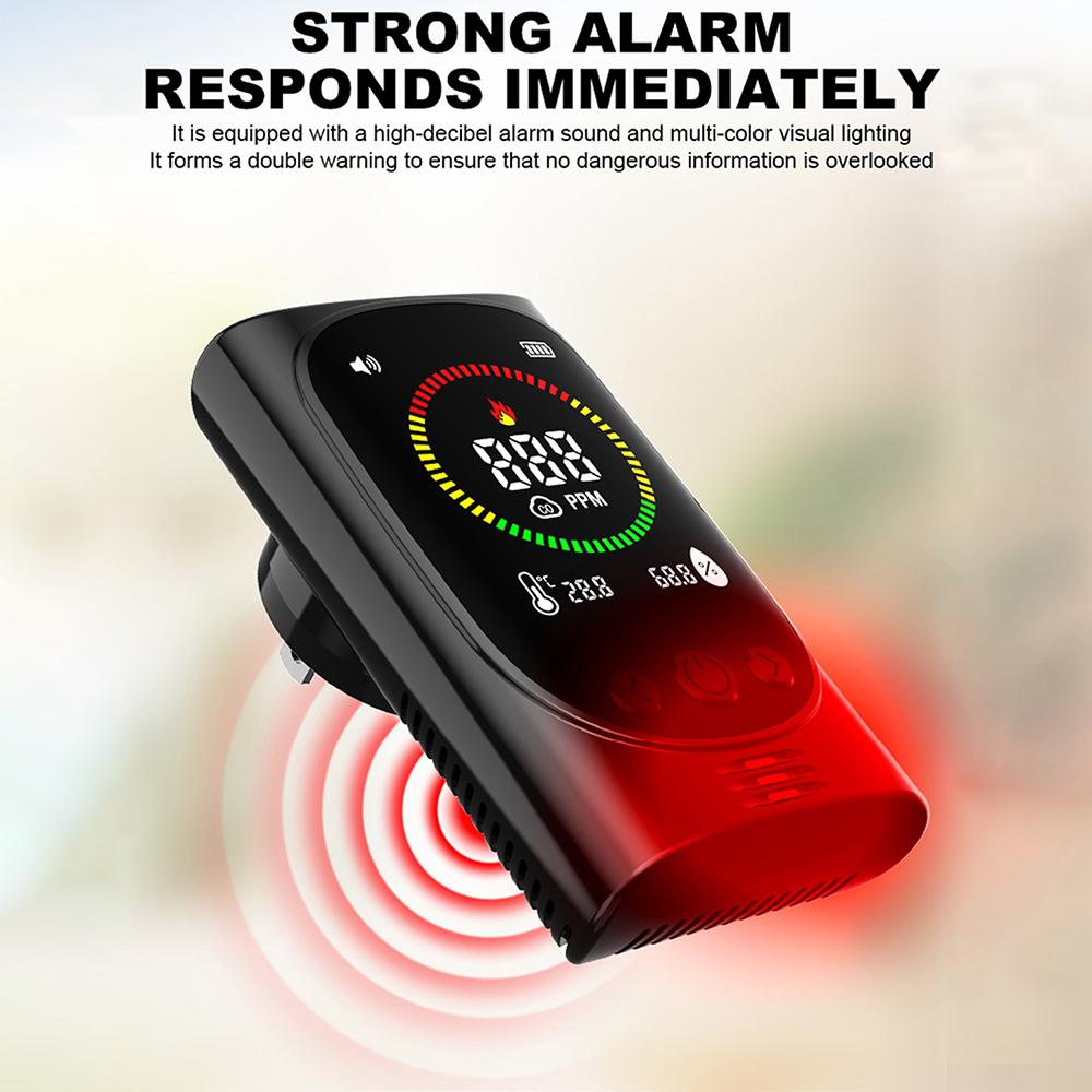 4-in-1 CO-Gasmelder Stecker-Kohlenmonoxid- & Erdgasleck-Alarm Temperatur-Feuchtigkeits-Monitor Haus-Sicherheitsalarm-Sensor